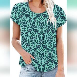 Women Petal Sleeve  Casual Blouse Short Sleeve Crew Neck Top NWT Size XL